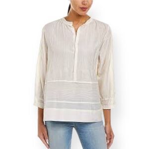 New Johnny Was Sinta Pintuck Peasant Silk Blend Blouse Size L